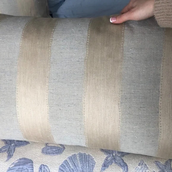 Set of 2 Anichini 100% silk pillows stripe beige grey tan with inserts neutral